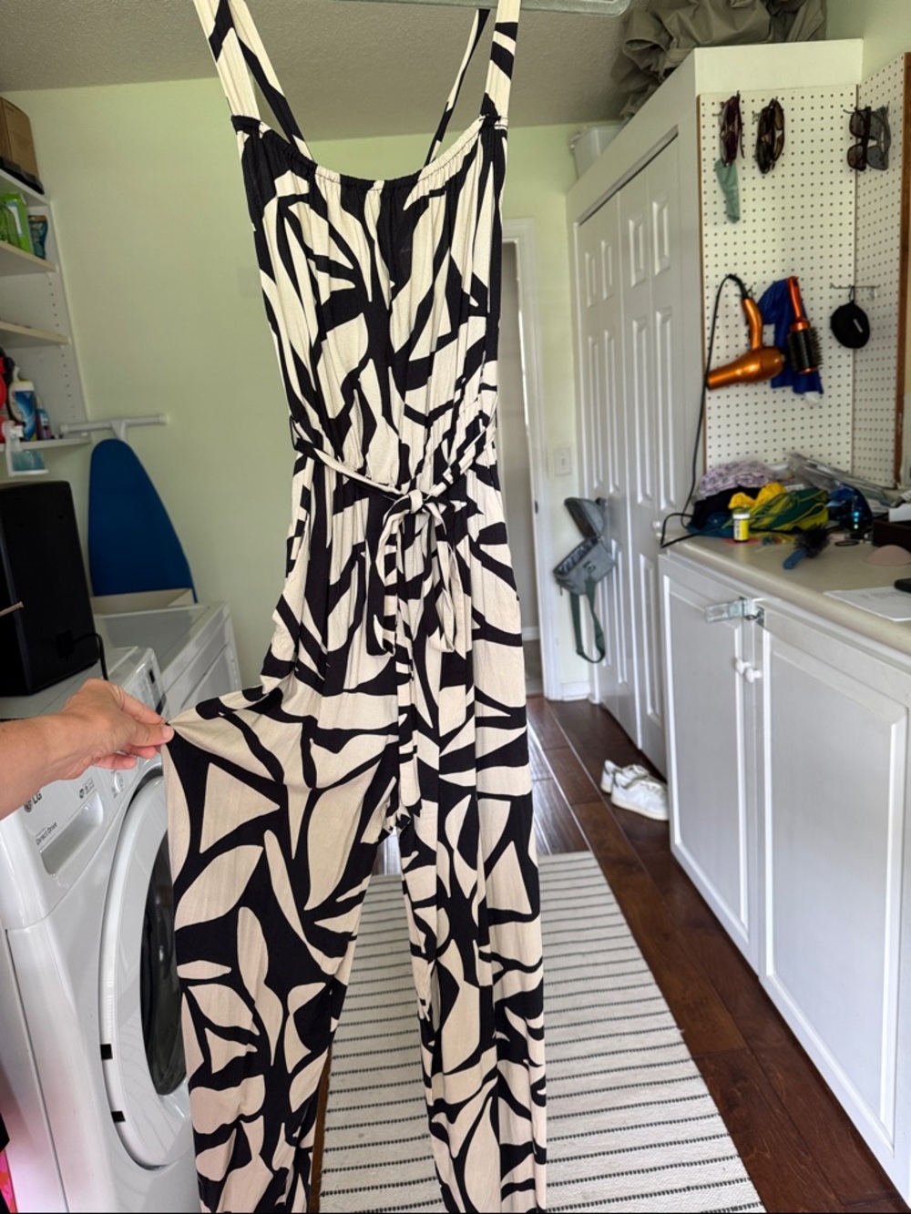 Black & Cream Printed Jumpsuit with Tie Waist